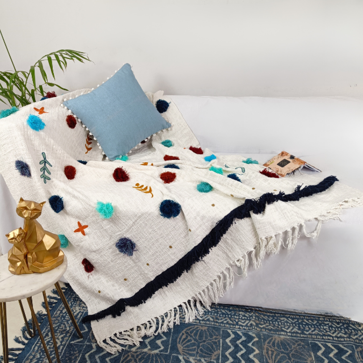 Embroidered Cotton Throw Blanket