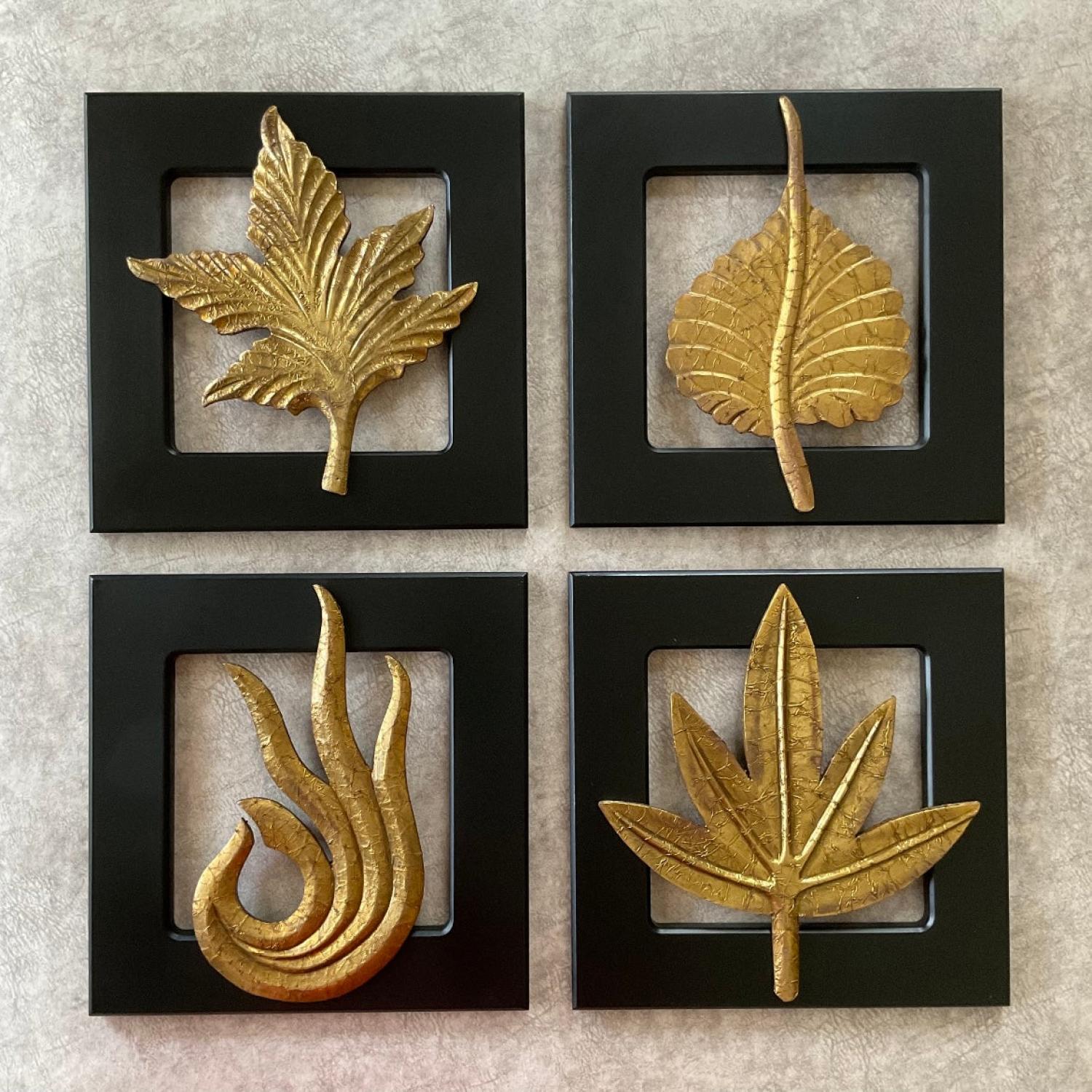 Brass Leaf Wall Hanging (Set of 4) - Wooden Wall Art