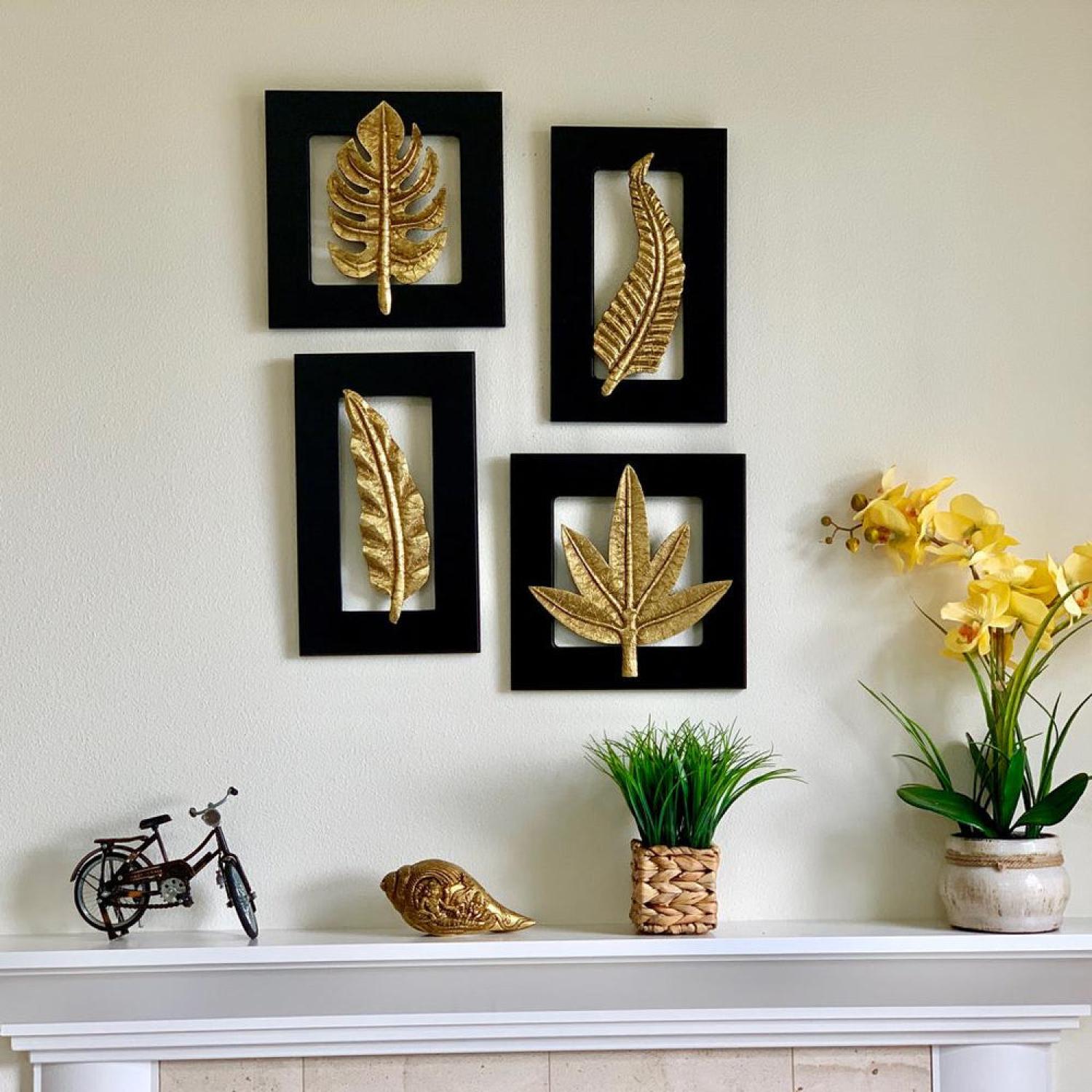 Brass Leaf Wall Hanging (Set of 4) - Wooden Wall Art