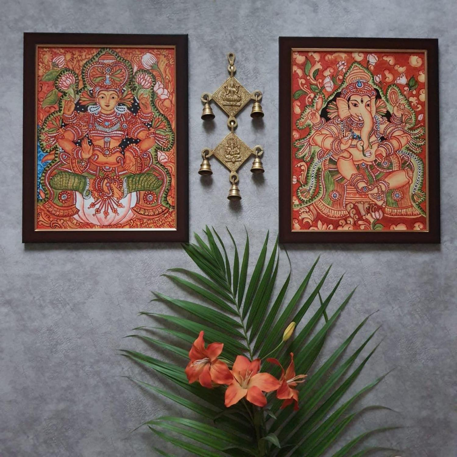 Shank Ganesha Wall Hanging with Laxmi Ganesh Bell (Set of 3)