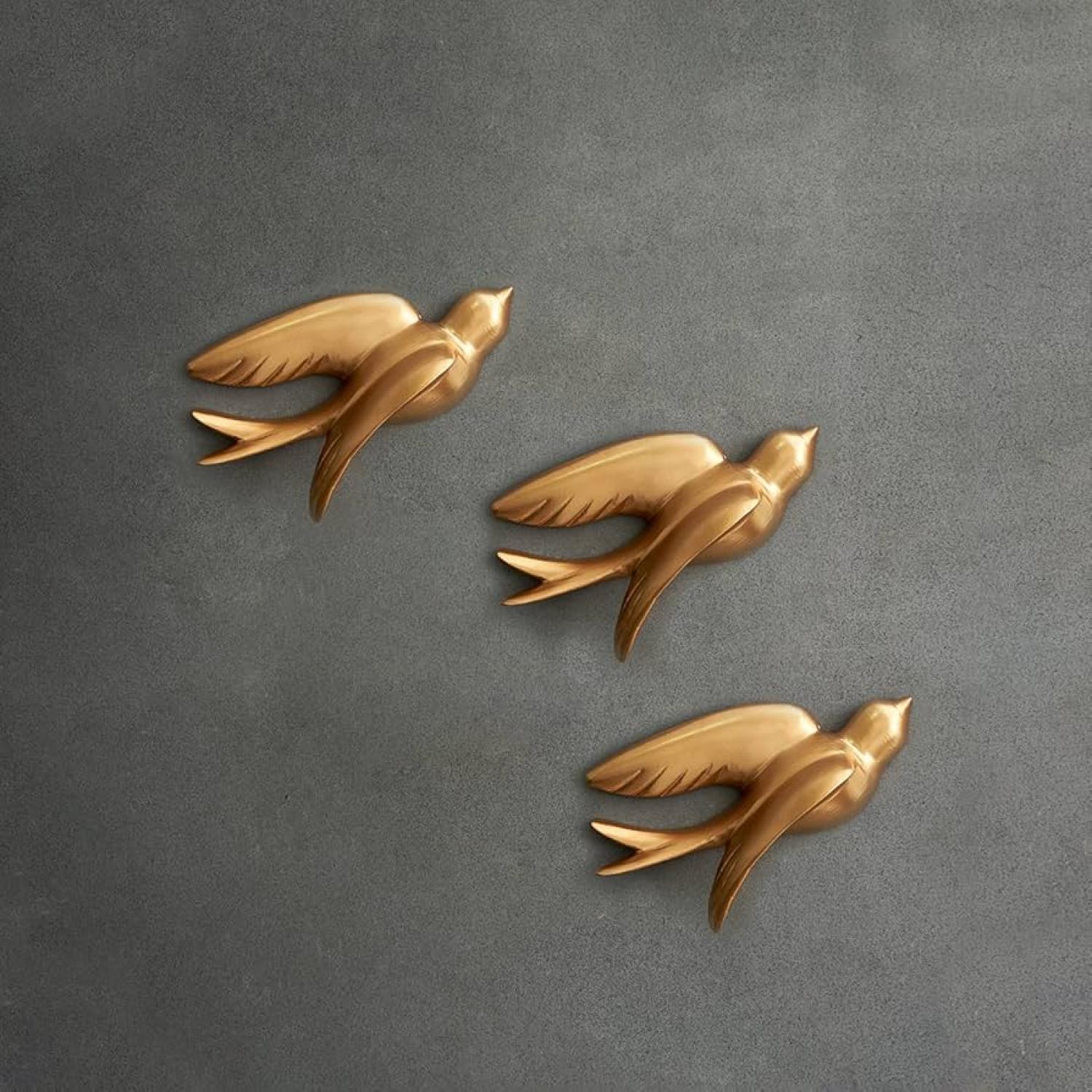 Brass Bird With Leaf Wall Hanging (Set of 3)