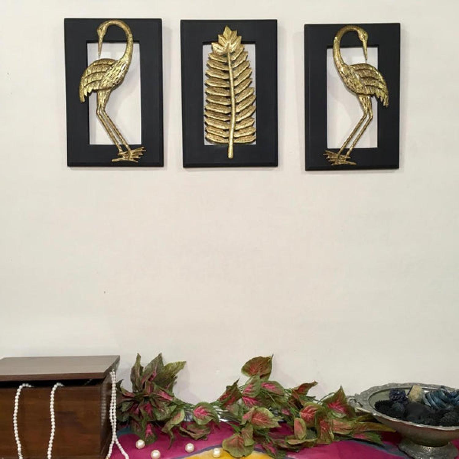 Brass Bird With Leaf Wall Hanging (Set of 3)